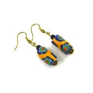   Earrings in Yellow, Green, and Blue with Volcanic Lava Bead Jewelry