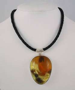 Rare Partially Transparent Amber Drop Pendant Necklace  