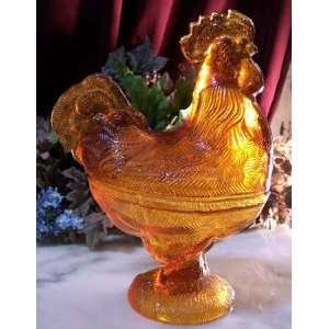  GORGEOUS AMBER GLASS DISH * HEN DISH