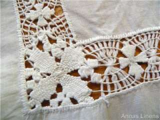 Antique Linen Wide Battenburg Lace Tablecloth Handmade  