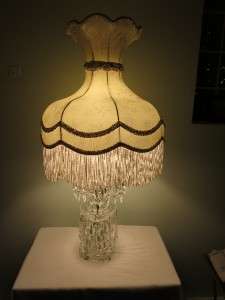 vintage crystal lamp with embossed shade  