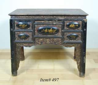 ANTIQUE CHINESE BLACK LACQUER DESK Table Vanity Dresser  