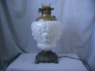 Antique,c1880,Converted,Milk Glass, Cupid Head, Oil Lamp Base  