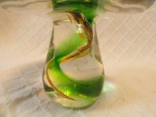 Vintage Handcrafted Glass Mushroom Green Swirl Retro Art Decor  