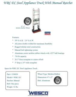 Wesco 230028 WRC EC Steel Appliance Hand Truck Manual Ratchet 750lb 