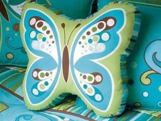 Teens Girls Aqua Butterfly Comforter Bedding Set Queen  