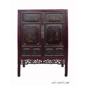   Vintage Oriental Golden Graphic Armoire Cabinet As2643