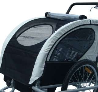 2IN1 Double Child Baby Bike Trailer Kids Bicycle Stroller Black With 