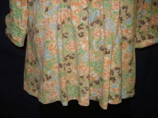 VTG Peach Floral Peasant Blouse Shirt Top Flowers Med 3Z50 ¾ Sleeve 