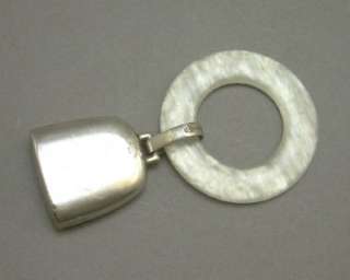  Sterling Silver Mother of Pearl Baby Birth Record Teething Ring Rattle