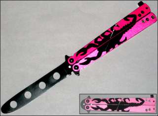   Practice Butterfly Knife Pink Scorpion Handle Balisong Knives  