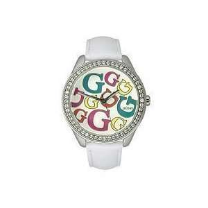   Guess Lds White Face Watch with Interchangeable Leather Bands U95146L1