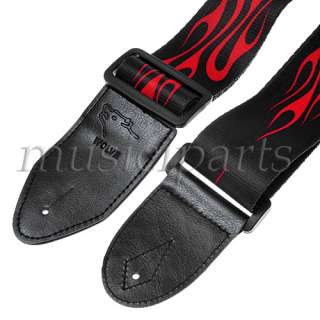 new Adjustable guitar bass strap leather ends flame pattern  