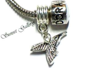 SILVER TONE 3 D HUMMINGBIRD EUROPEAN BEAD CHARM FITS BRACELETS  