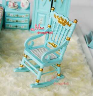   Miniature LIGHT BLUE handdrawing Bedroom Wardrobe Bed Chair Set  