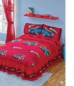 Boys Hot Wheels Red Bedspread Sheets Bedding Set Full 5  