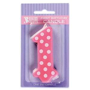 PINK POLKA DOT CANDLE FIRST BIRTHDAY 1 NEW IN PACKAGE  