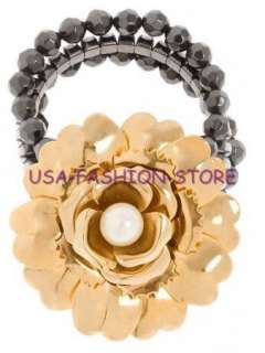 NWT GUESS FLOWER STRETCH BRACELET black pearl gold rose  