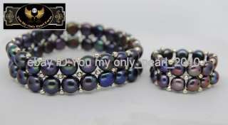 MP Genuine Cultured Black Pearl Bracelets & Ring Set  