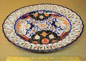 Antiq c1880s IMARI Platter Reticulated Blue Orange Gold  