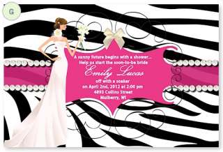YOUR COLOR Personalized Bridal Shower Wedding Invitations Damask Zebra 
