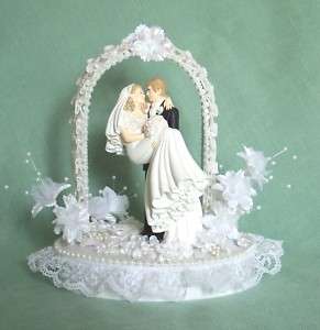 OOAK Trellis w/Groom Carrying Bride Wedding Cake Topper  