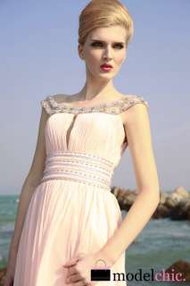 Peach Chiffon Silk Jeweled Evening Formal Prom Bridesmaid Ball Gown 