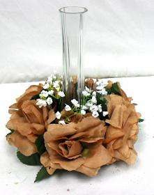 BROWN CANDLE RINGS Silk Roses Wedding Flowers Centerpieces Unity 