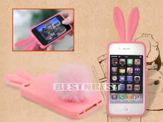 Soft Cute Rabbit Bunny Ear Silicone Case with Bushy Tail Holder for 