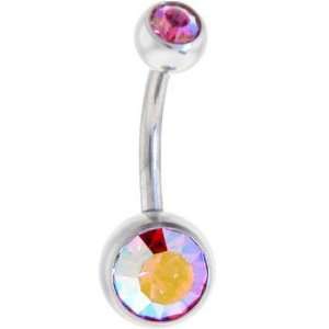  Rose Aurora Double Gem Belly Button Ring Jewelry