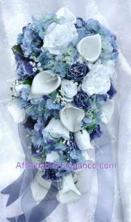   CASCADE Bridal BOUQUET Silk Wedding Flowers Roses Calla Lily  