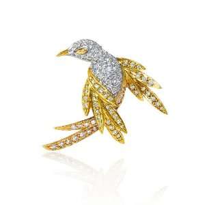  Diamond 14k Three Tone Bird Brooch Pin Jewelry
