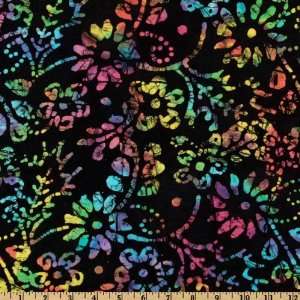  44 Wide Black Magic Batik Floral Brights Fabric By The 