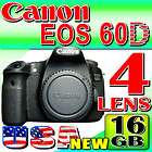Canon EOS 60D Digital SLR Camera Body +4 Lens 16GB New