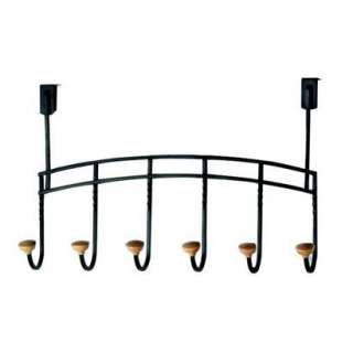 Over the Door 6 Hook Rack with Wood Knobs Black.Opens in a new window