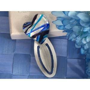 Murano Art Deco Blue and Silver Heart design bookmark From FavorOnline 