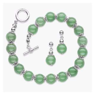  Genuine Jade Bead Bracelet & Earrings Set Jewelry