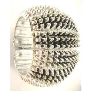  New Inspired Spike Stretch Poparazzi Bracelet Cuff Silver 