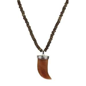    Brown Natural Coco with Gold Stone Tusk Necklace, 24 Jewelry