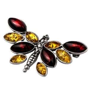   Baltic Multi Amber Sterling Silver Butterfly Brooch Graciana Jewelry