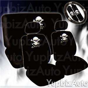 11P Skull Universal Car Seat Covers Steering Wheel Set  