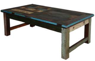 Vintage distress multi color coffee table reclaim wood  