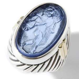   Silver / 18K Gold Fancy Oval Venetian Glass Cameo Ring Jewelry