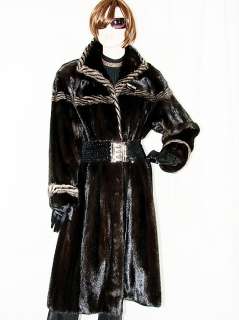 Designer female Black brown gray mink fur coat jacket 64 sweep Unique 