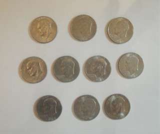Lot of 10 NICE Eisenhower IKE Dollar Coins, Variety of Dates / Strikes 