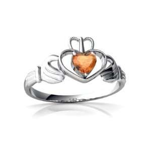    14K White Gold Heart Fire Opal Celtic Claddagh Ring Size 4 Jewelry