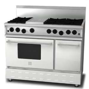   48 Inch Propane Gas Range With 12 Inch Charbroiler   White Appliances