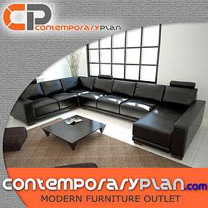 Contemporary Black Bonded Leather Sectional Sofa w/ Adjustable 