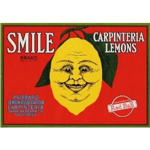  Carpinteria Smile Lemon Citrus Fruit Crate Box Label Art 