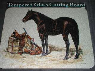   Horse, Saddle, Rifle, Lariat Rope Tempered Glass Cutting Board 735 New